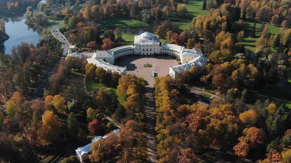 White Building of Pavlovsk Palace in Park Near River