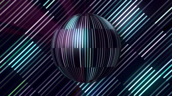 3d ball with stripes rotates on background of striped backdrop