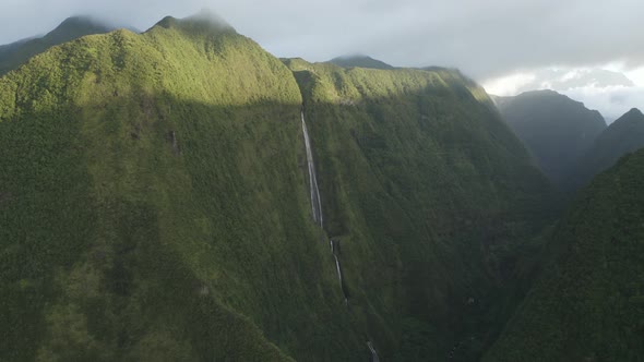 Aerial view of Cascata do Poco do Bacalhau, Portugal.