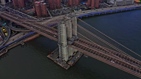 Brooklyn Bridge Traffic with View of Manhattan Skyline