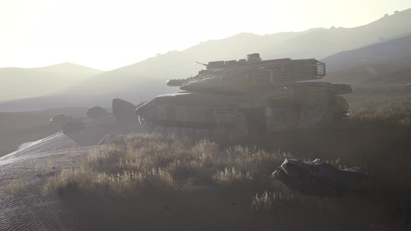 Old Rusty Tank in the Desert at Sunset