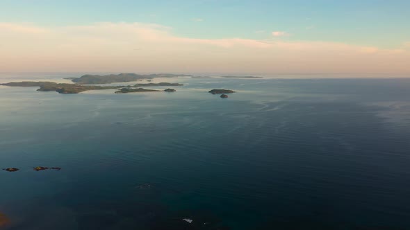 Seascape with Islands in the Early Morning Aerial View