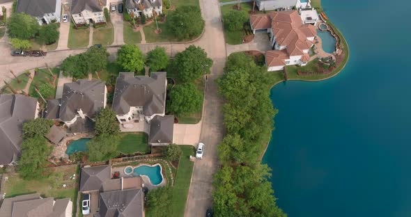 Aerial view of affluent homes in Houston, Texas