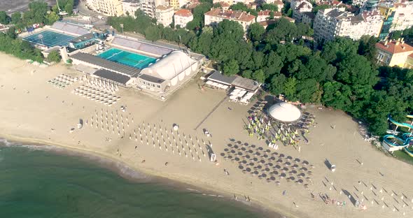 aerial video of Varna central beach. The sea capital of Bulgaria.