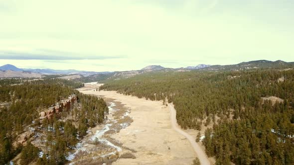 Aerial view of Pikes National Forest in the Winter