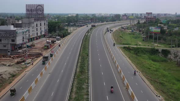 Aerial view of highway in Dhaka outskirt, Bangladesh.