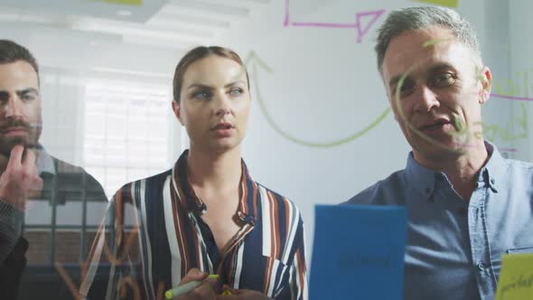 Colleagues working with a board