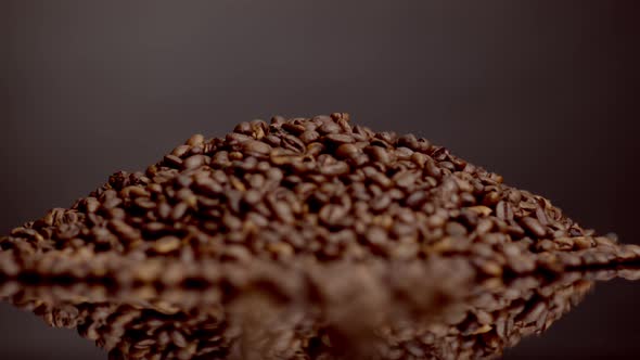 Closeup Coffee Beans Heap Super Slow Motion