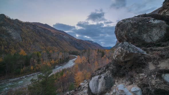 timelapse with movement in the autumn mountains