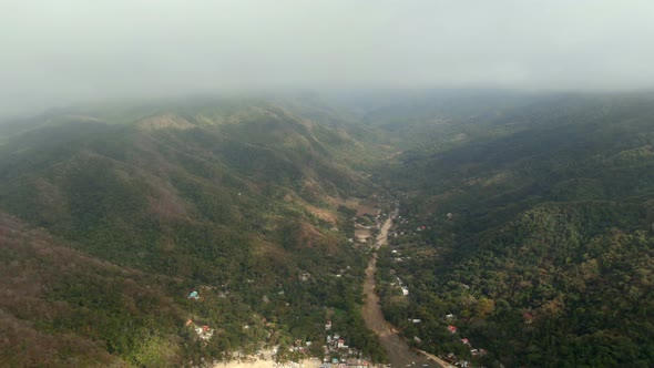 Panoramic View Of Yelapa Beach And Town At Puerto Vallarta In Jalisco, Mexico. Aerial Wide Shot