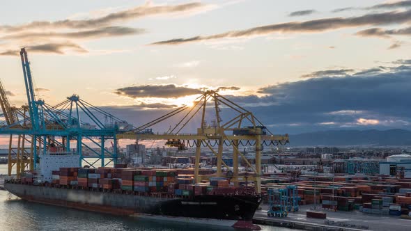 Aerial View of the Sea Cargo Port and Container Terminal of Barcelona Timelapse Barcelona Catalonia