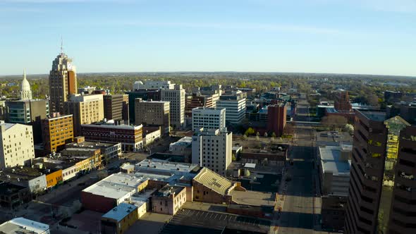 4k drone video of the state capital in Lansing, Michigan as the sun rises