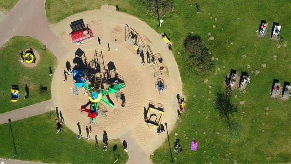 View From the Height of the Playground and Vacationing People in Drozdy in Minsk