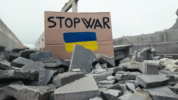 Abandoned Billboards on the Debris of Buildings Destroyed By Bombing in Ukraine