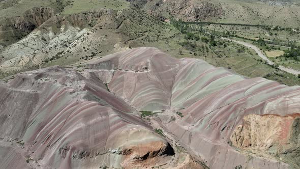 interesting rainbow mountains aerial drone