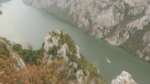 Border between Serbia and Romania slow pan 4K 2160p 30fps UltraHD footage - Danube river gorge and c
