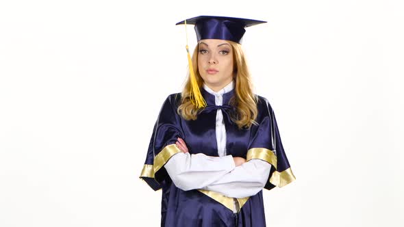 Unhappy and Frustrated Graduate Showing Thumbs Down. White
