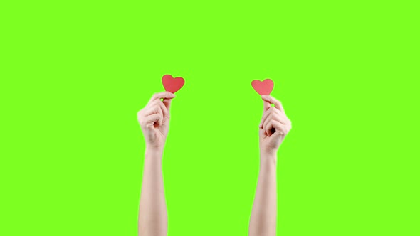 Female Blogger Throws Out Little Red Hearts on Green Screen