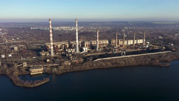 Coal-Fired Power Plants in a Large Area Near the River. Preparing for the Heating Winter Season