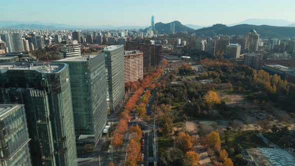 Corporate Buildings And Amusement Park In The City. Araucano Park In Las Condes, Santiago, Chile. ae