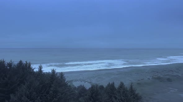 Drone flies to the coast and shows Pacific Ocean, aerial view (Humboldt Lagoons, California, USA)