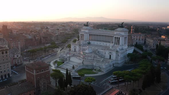 The altar of the Fatherland in Rome. Aerial shot with drone