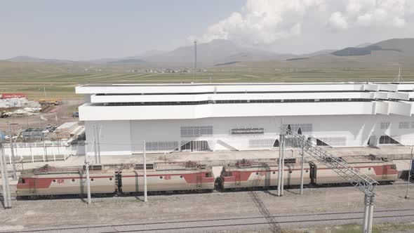 Samtskhe-Javakheti, Georgia - August 22 2021: Aerial view of Akhalkalaki railway station