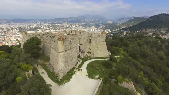 Aerial View of Mediterranean Sea and Old Fortress in Provence Alpes Cote dAzur