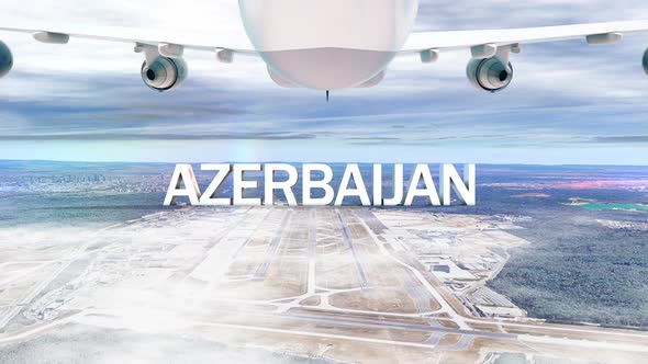 Commercial Airplane Over Clouds Arriving Country Azerbaijan