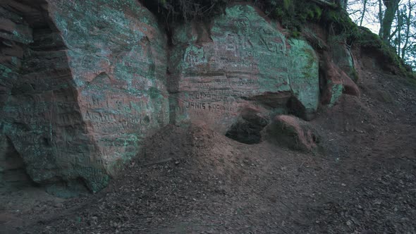 Ziedleju Reddish Sandstones Cliffs Outcrop and Cave in Latvia, Europe