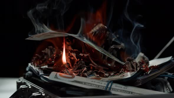 Burning American Hundred Dollar Banknotes Flame of Fire From Money