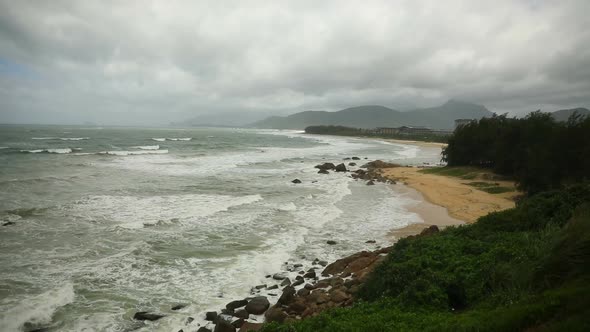 Aerial View of Shimei Bay Beach After Typhoon, Hainan, China