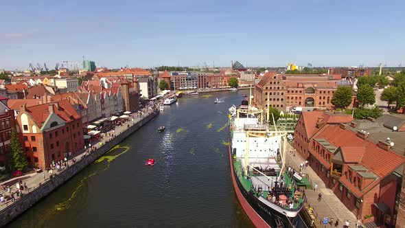 Aerial view of the canals of Gdansk in the summertime