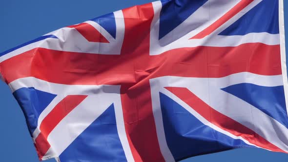 The national British flag waving in the wind.