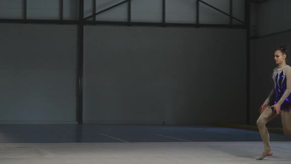 Female gymnast performing at sports hall