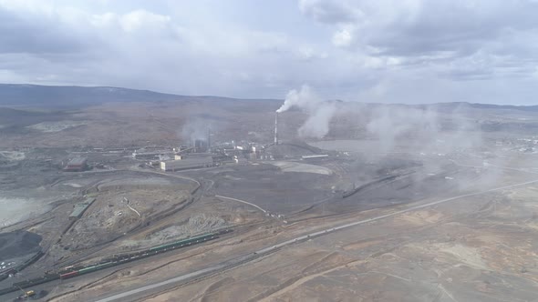 Aerial view of copper plant in Karabash city. Around the contaminated area 23