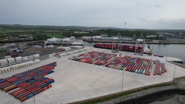 Ringaskiddy container terminal Port of Cork Ireland drone aerial view