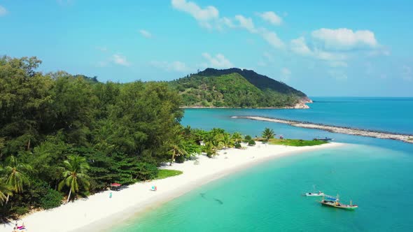 Aerial drone view texture of paradise tourist beach vacation by aqua blue lagoon with white sand bac