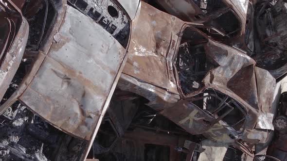 Vertical Video of Wardestroyed Cars in Ukraine