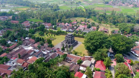 Aerial view of ancient Mendut temple in Buddhist monastery, Muntilan, Indonesia