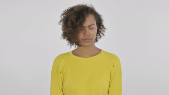 Young African Woman Showing No Sign By Shaking Head on White Background