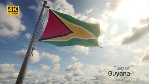 Guyana Flag on a Flagpole - 4K