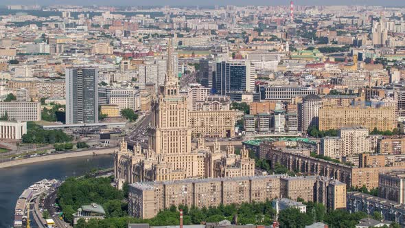 Panoramic View of the Building From the Roof of Moscow International Business Center Timelapse