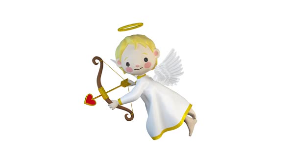 Angel Cupid With Bow on White Background