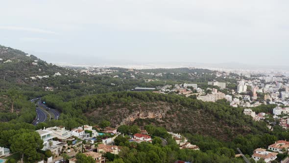 City Landscape on the Slopes of the Mountains and the Road Drone  Video