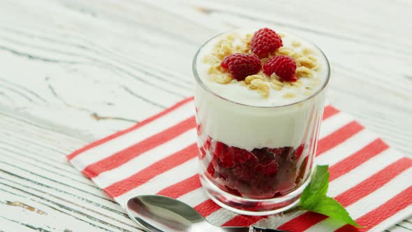 Glass with Yogurt and Raspberry