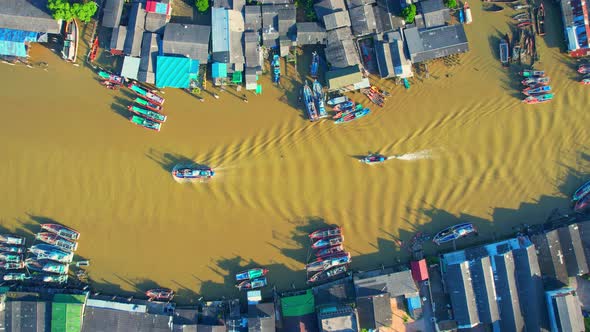 Aerial video of a drone flying over Pak Nam Chumphon