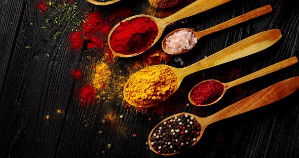 Different Types of Spices in Spoons