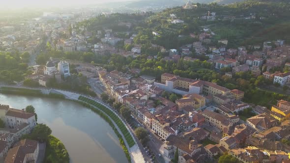 Aerial View of Verona City with Bridges Across Adige River