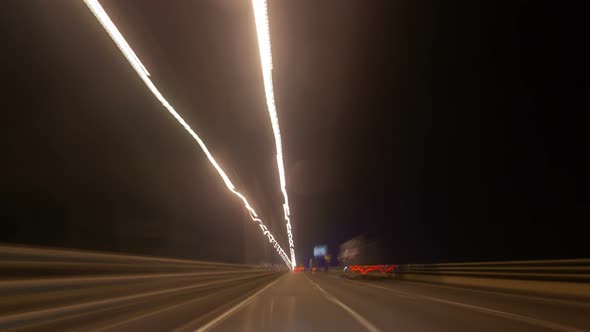 The Traffic on the Donghai Bridge Roads at Night Is a First-person View